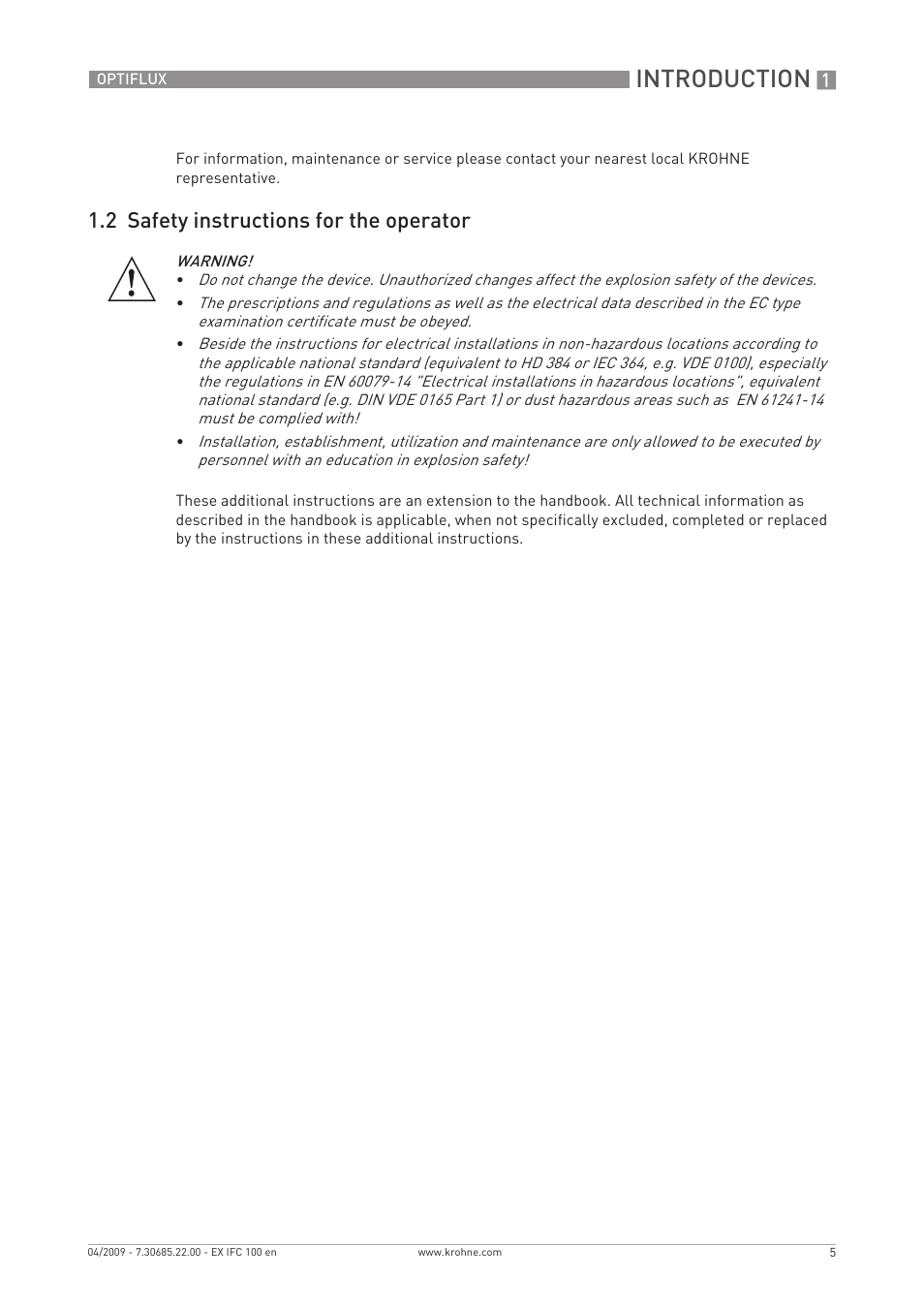 Introduction, 2 safety instructions for the operator | KROHNE OPTIFLUX 2000-4000-5000-6000 -IFC 100 Ex EN User Manual | Page 5 / 24