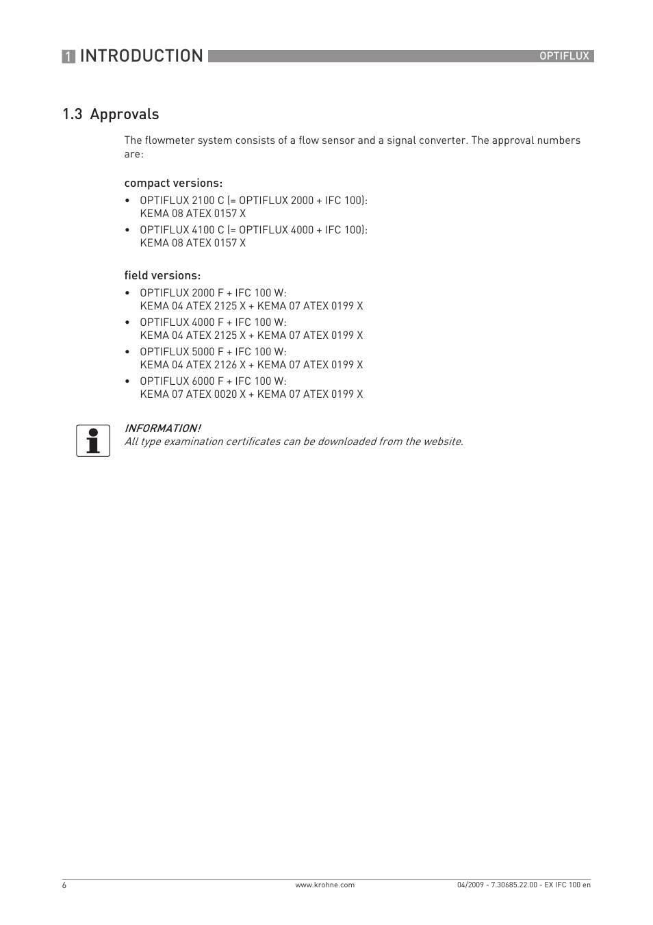 Introduction, 3 approvals | KROHNE OPTIFLUX 2000-4000-5000-6000 -IFC 100 Ex EN User Manual | Page 6 / 24