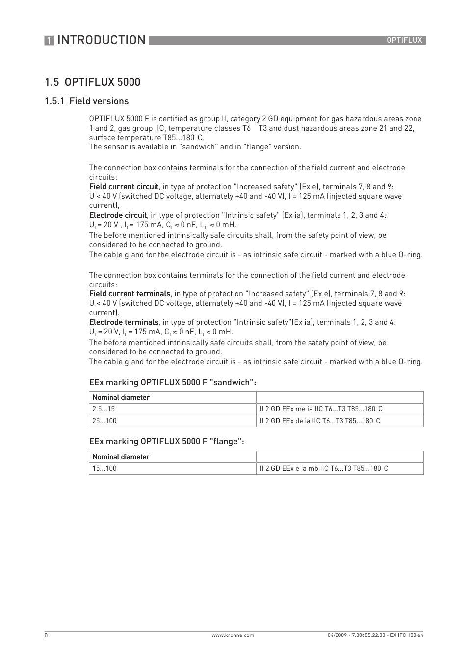 Introduction, 1 field versions | KROHNE OPTIFLUX 2000-4000-5000-6000 -IFC 100 Ex EN User Manual | Page 8 / 24