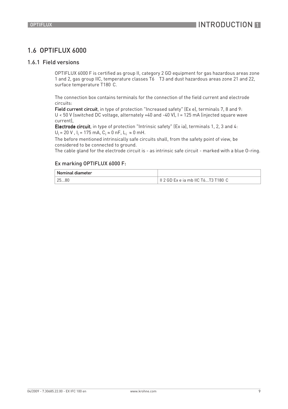 Introduction, 1 field versions | KROHNE OPTIFLUX 2000-4000-5000-6000 -IFC 100 Ex EN User Manual | Page 9 / 24