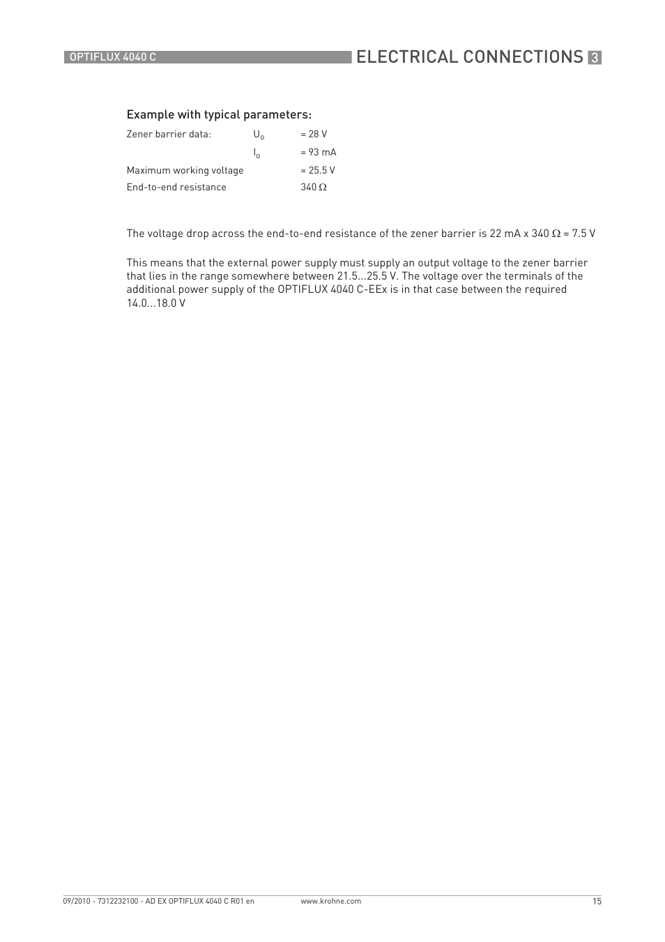 Electrical connections | KROHNE OPTIFLUX 4040 C Ex EN User Manual | Page 15 / 20