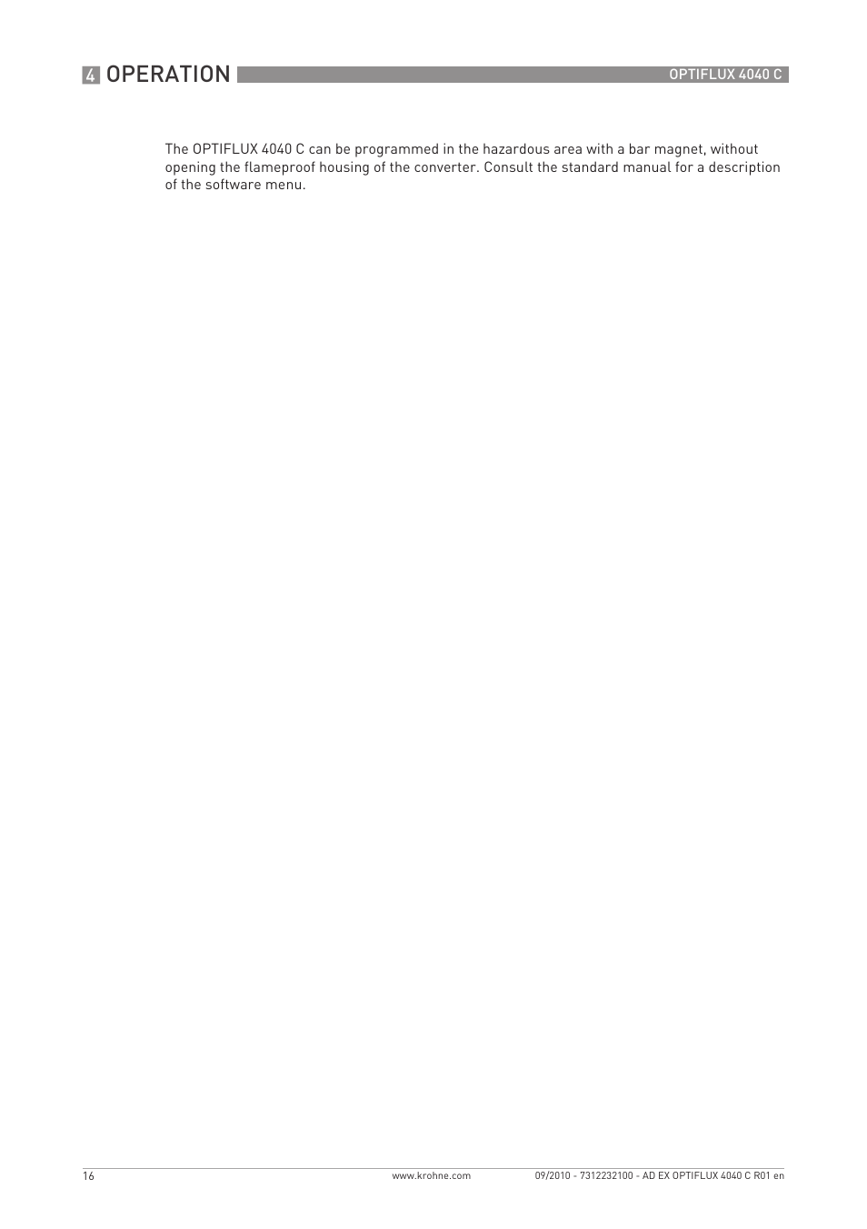 Operation | KROHNE OPTIFLUX 4040 C Ex EN User Manual | Page 16 / 20