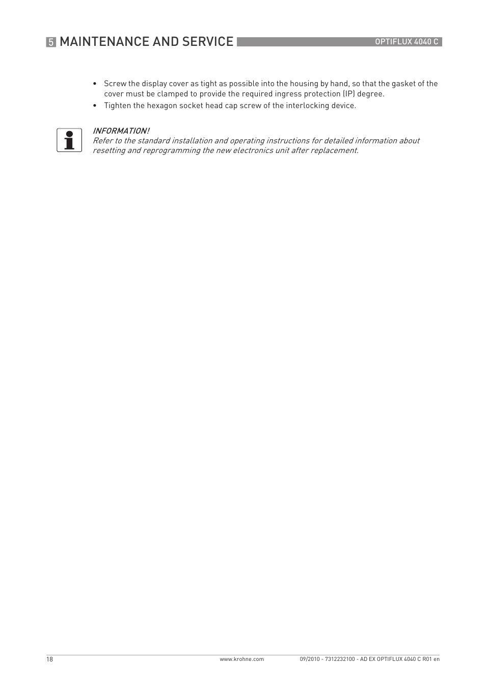 Maintenance and service | KROHNE OPTIFLUX 4040 C Ex EN User Manual | Page 18 / 20
