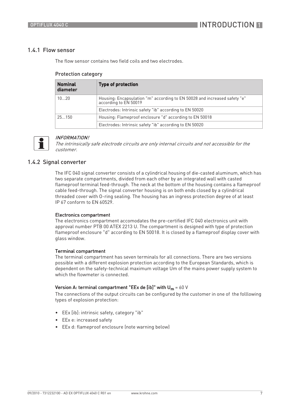 Introduction, 1 flow sensor, 2 signal converter | KROHNE OPTIFLUX 4040 C Ex EN User Manual | Page 7 / 20