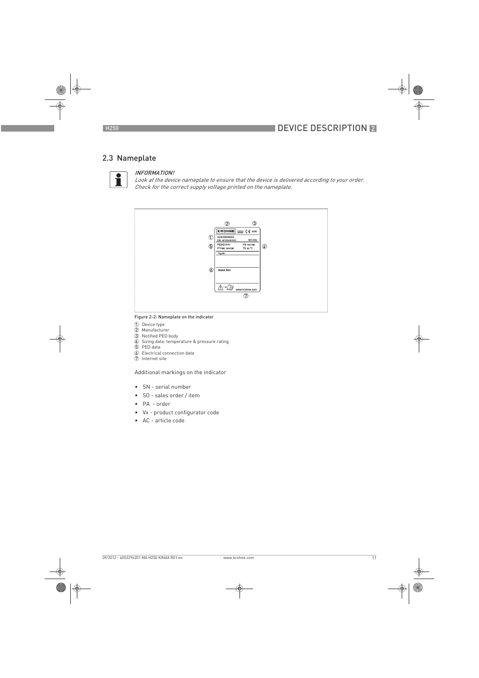 Device description, 3 nameplate | KROHNE H250 M9 ES EN User Manual | Page 11 / 36