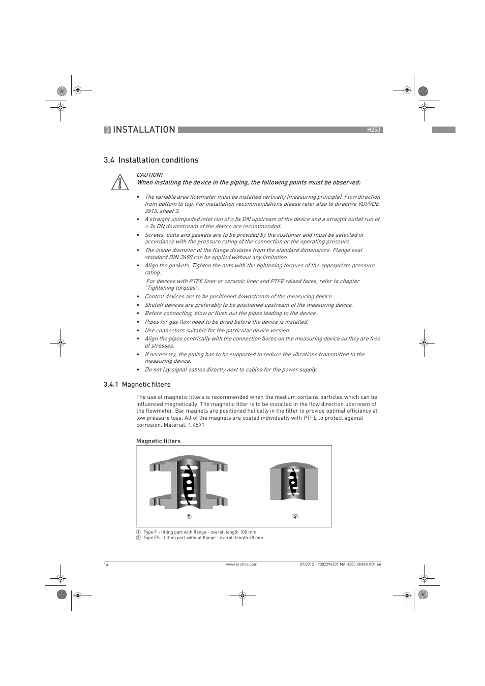 Installation, 4 installation conditions | KROHNE H250 M9 ES EN User Manual | Page 14 / 36