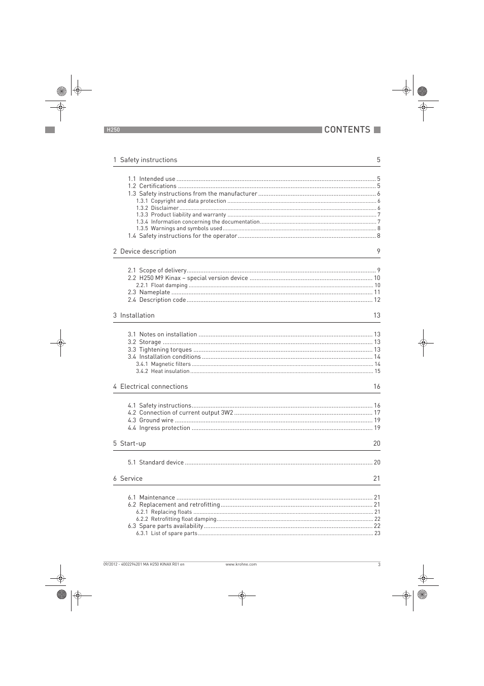 KROHNE H250 M9 ES EN User Manual | Page 3 / 36