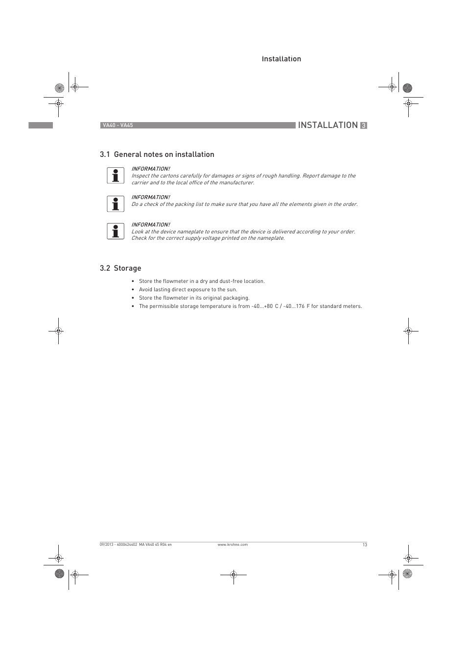 Installation | KROHNE VA 40-VA 45 EN User Manual | Page 13 / 36