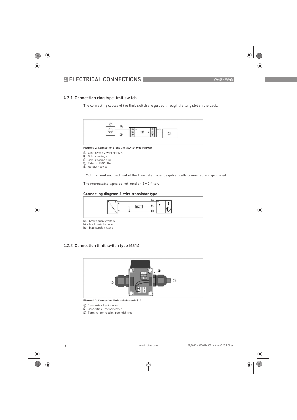 Electrical connections | KROHNE VA 40-VA 45 EN User Manual | Page 16 / 36