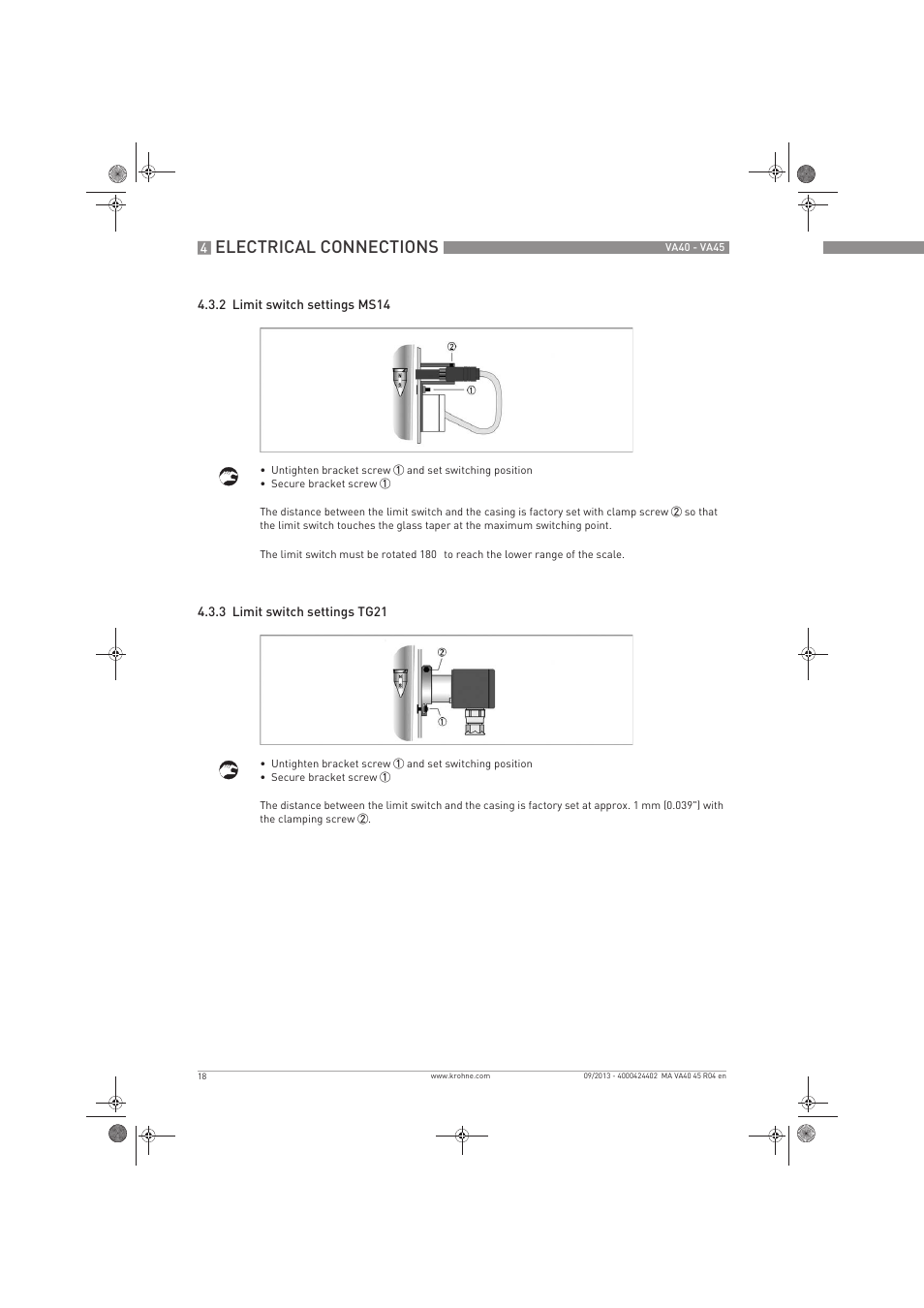 Electrical connections | KROHNE VA 40-VA 45 EN User Manual | Page 18 / 36