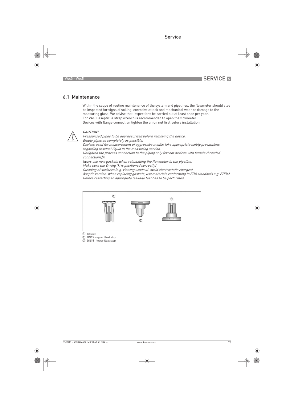 Service, Service 6.1 maintenance | KROHNE VA 40-VA 45 EN User Manual | Page 23 / 36