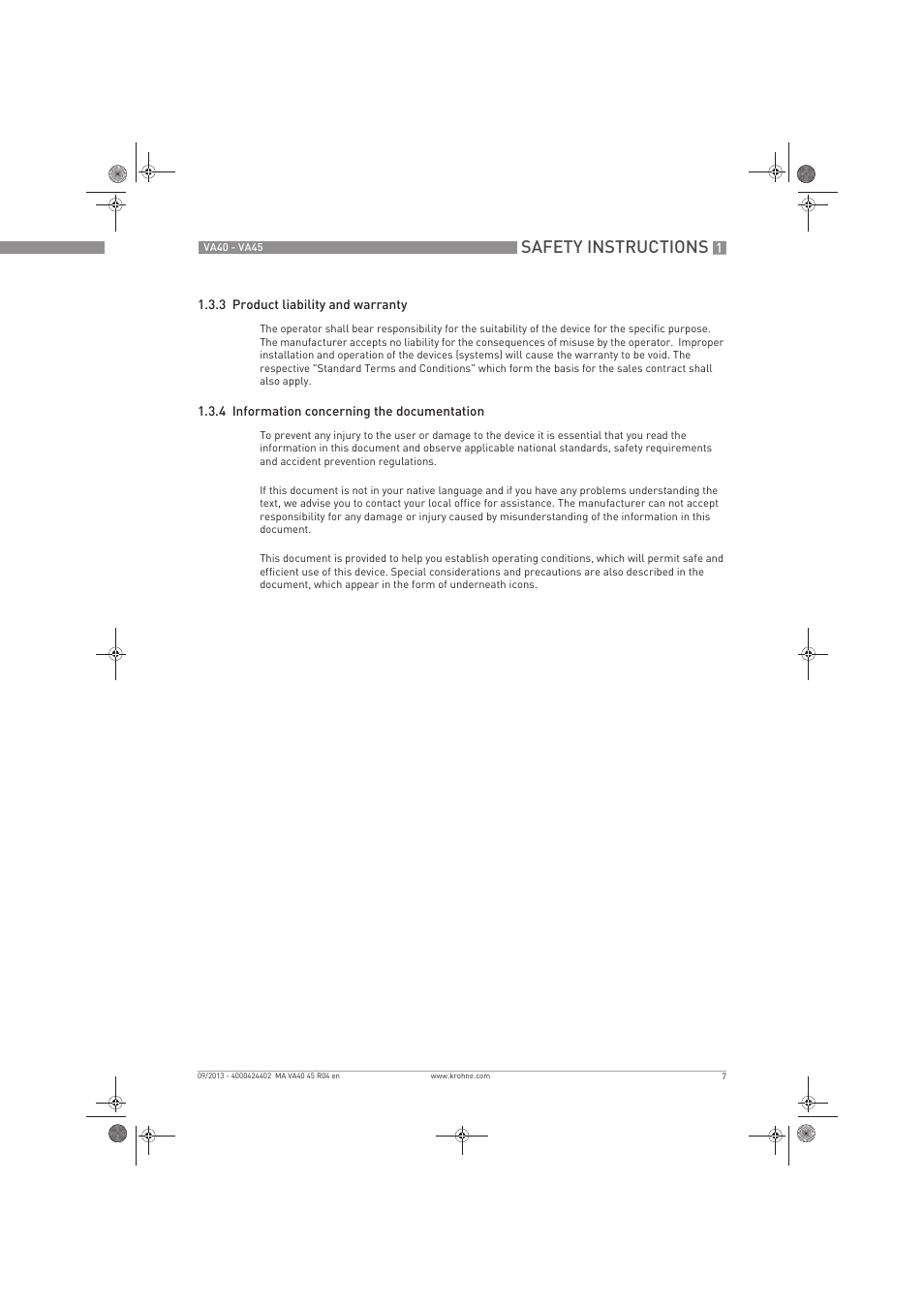 Safety instructions | KROHNE VA 40-VA 45 EN User Manual | Page 7 / 36