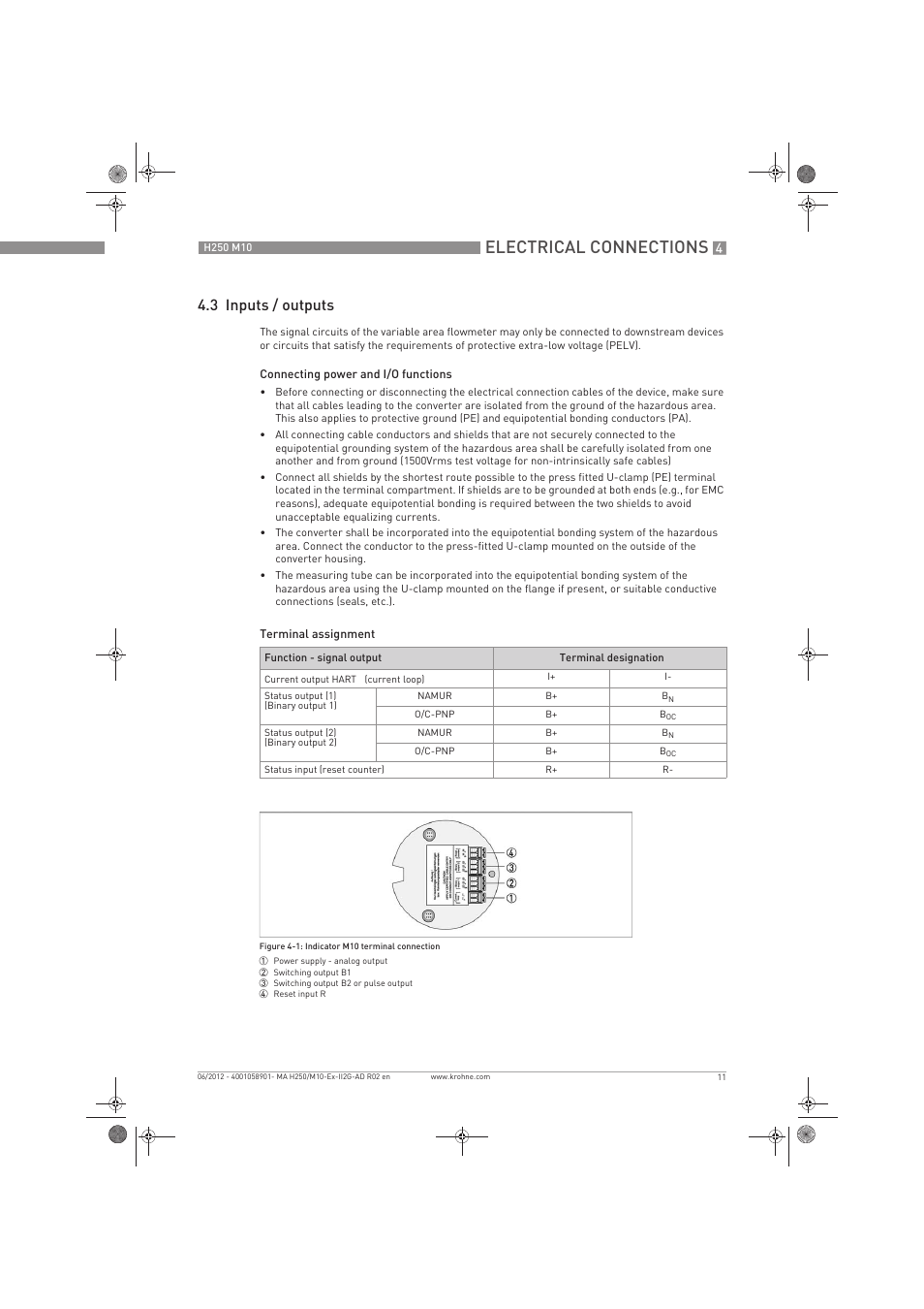 Electrical connections, 3 inputs / outputs | KROHNE H250 M10 ATEX II2G Ex d EN User Manual | Page 11 / 16