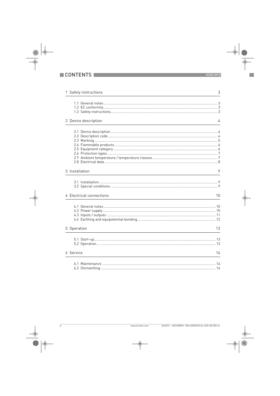KROHNE H250 M10 ATEX II2G Ex d EN User Manual | Page 2 / 16