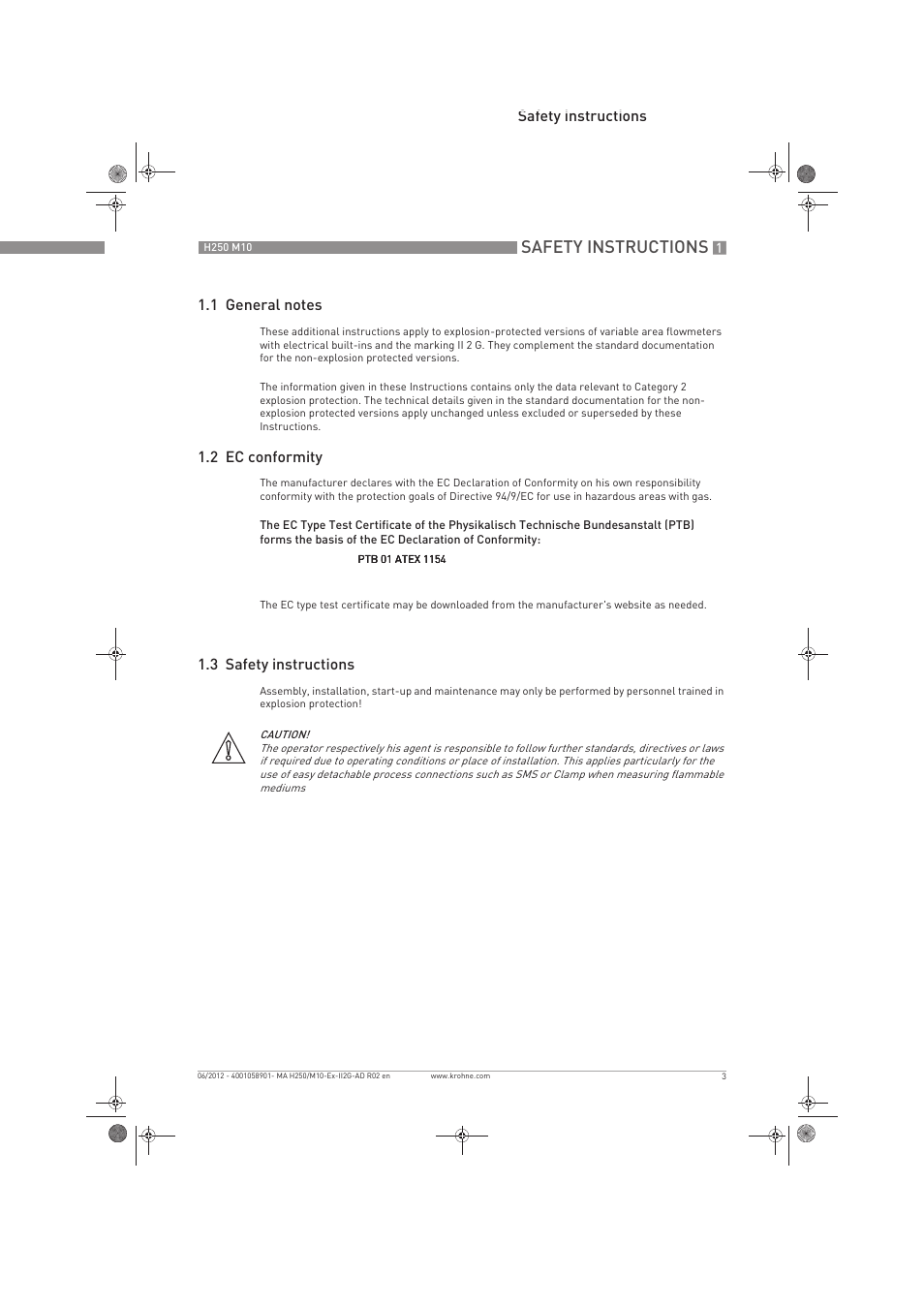 Safety instructions | KROHNE H250 M10 ATEX II2G Ex d EN User Manual | Page 3 / 16