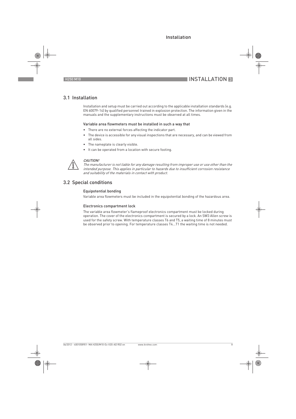 Installation | KROHNE H250 M10 ATEX II2G Ex d EN User Manual | Page 9 / 16