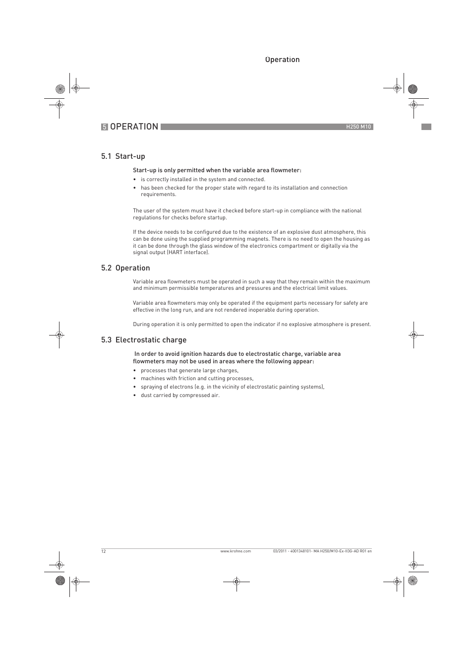 Operation | KROHNE H250 M10 ATEX II3D Ex t EN User Manual | Page 12 / 16