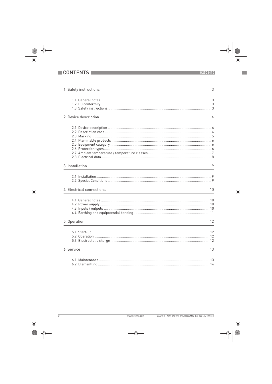 KROHNE H250 M10 ATEX II3D Ex t EN User Manual | Page 2 / 16