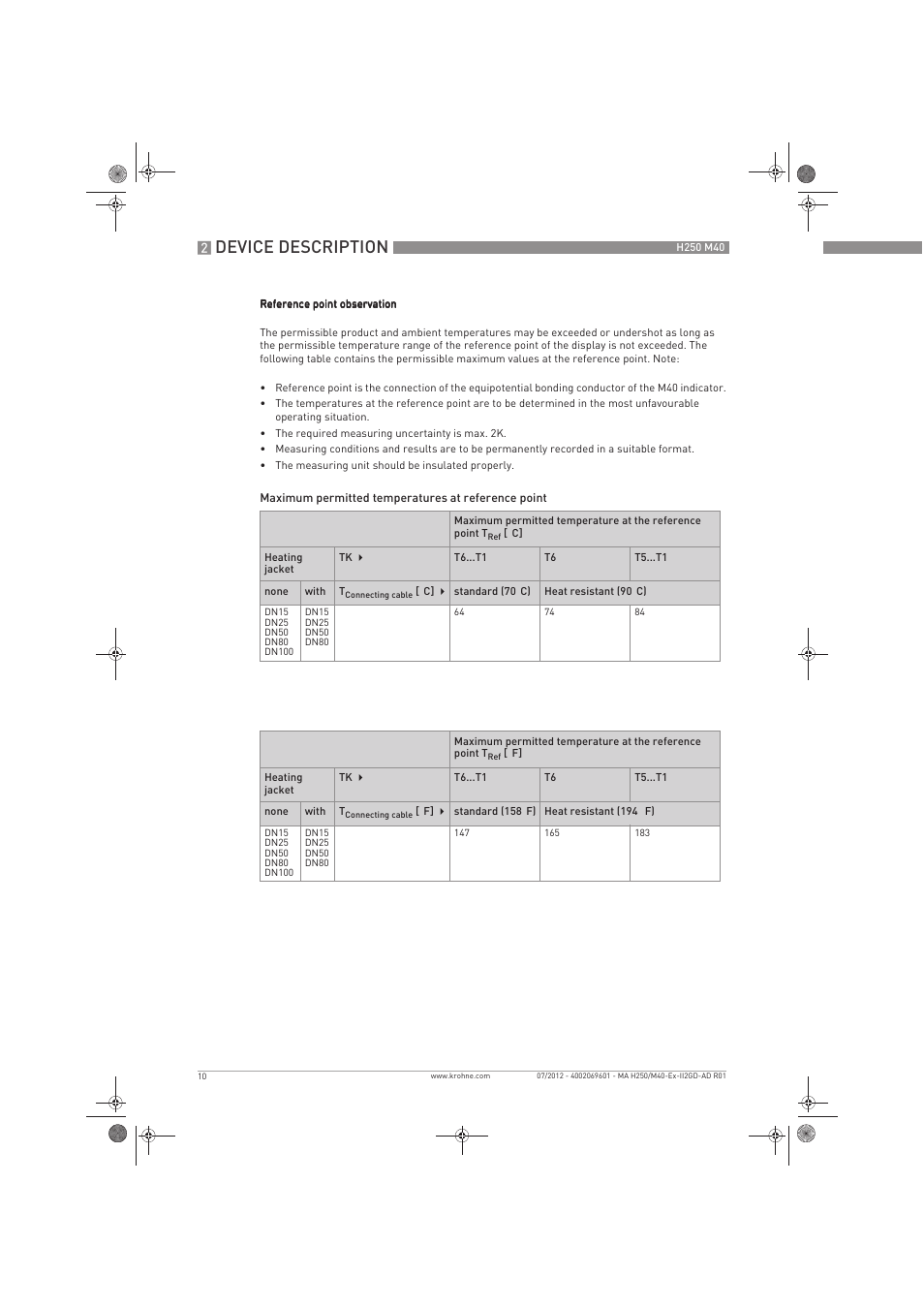 Device description | KROHNE H250 M40 ATEX II2D Ex t-II2G Ex d EN User Manual | Page 10 / 20