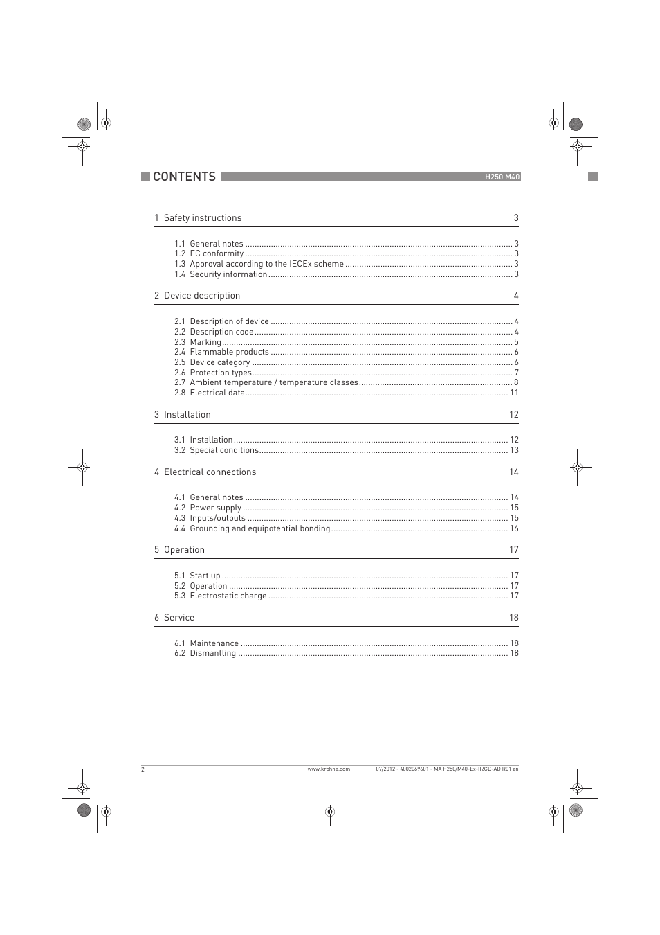 KROHNE H250 M40 ATEX II2D Ex t-II2G Ex d EN User Manual | Page 2 / 20