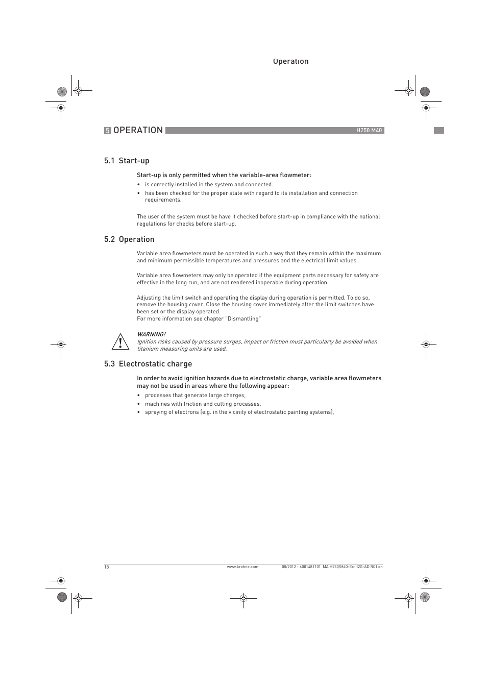 Operation | KROHNE H250 M40 ATEX II2G Ex i EN User Manual | Page 18 / 20