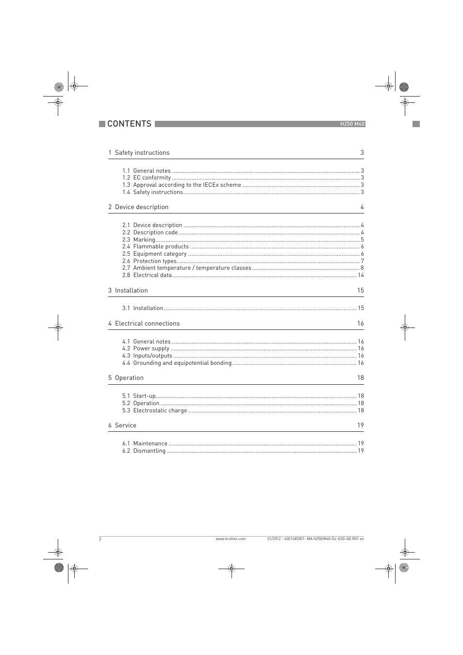 KROHNE H250 M40 ATEX II3G Ex nA EN User Manual | Page 2 / 20