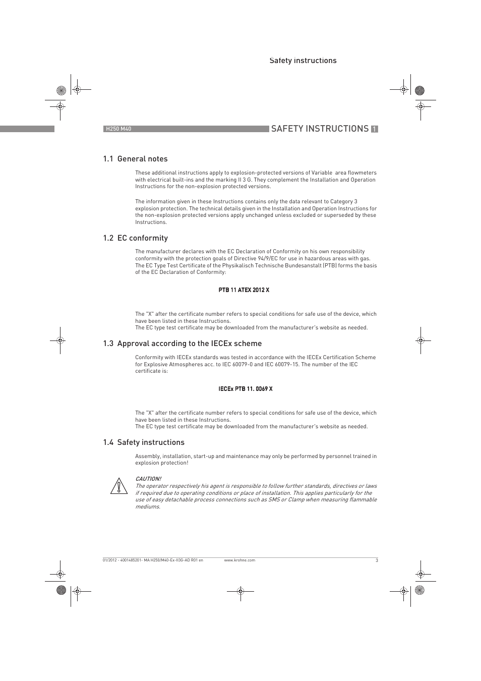 Safety instructions | KROHNE H250 M40 ATEX II3G Ex nA EN User Manual | Page 3 / 20