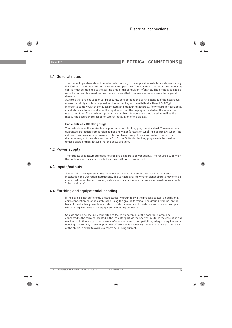 Electrical connections | KROHNE H250 M9 ATEX II2G Ex i EN User Manual | Page 13 / 16