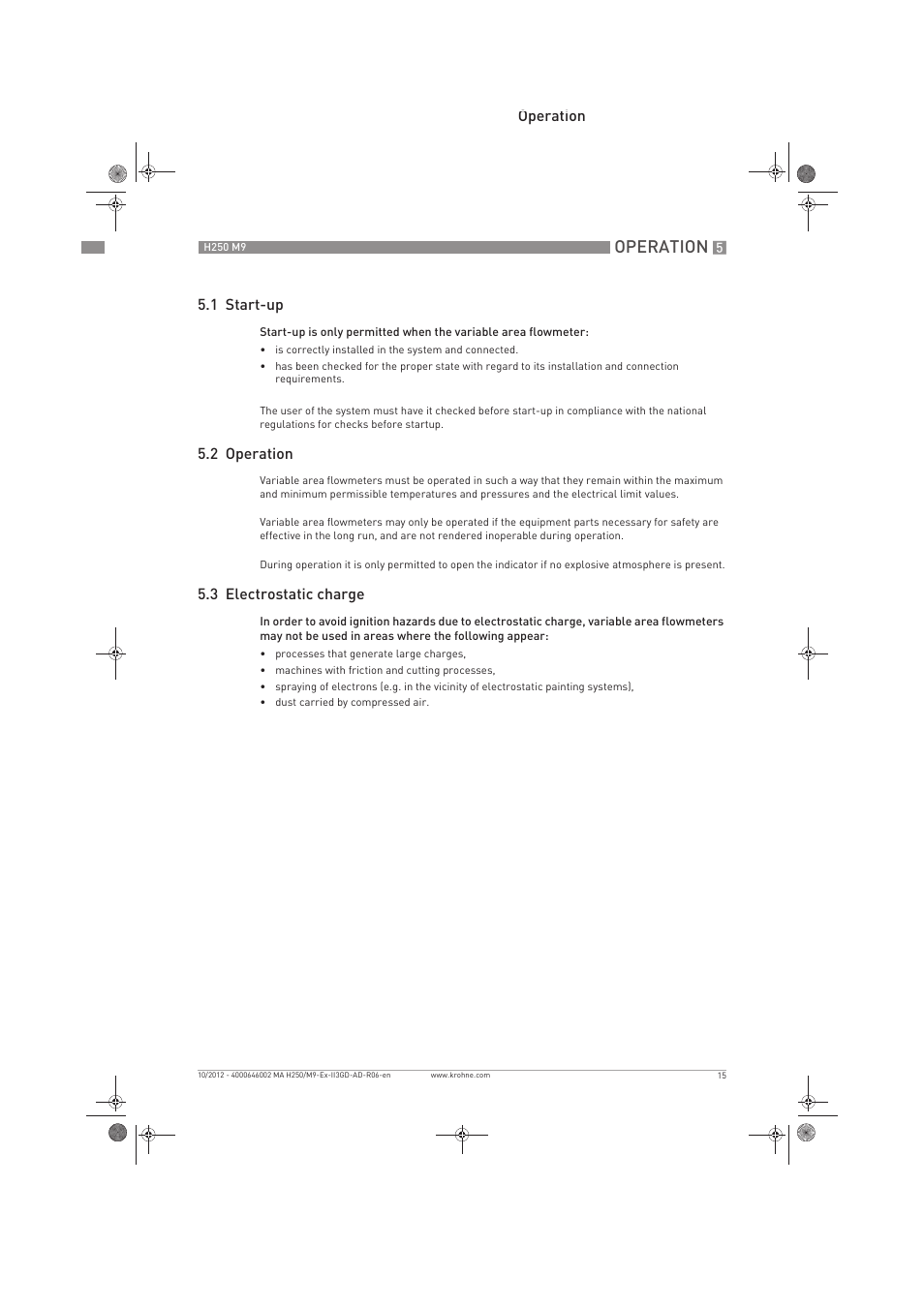 Operation | KROHNE H250 M9S ATEX II3D Ex t-II3G Ex nA EN User Manual | Page 15 / 20