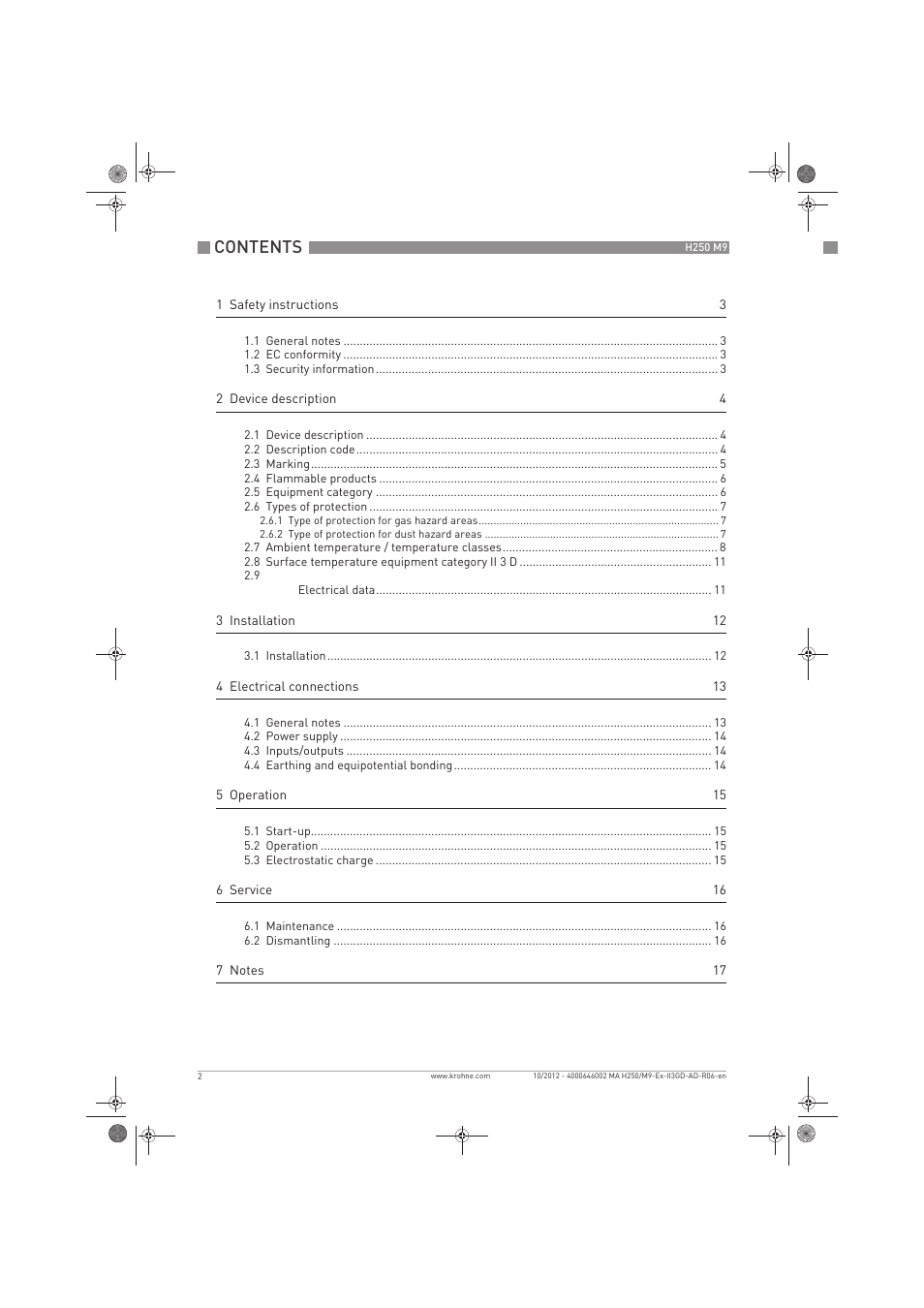 KROHNE H250 M9S ATEX II3D Ex t-II3G Ex nA EN User Manual | Page 2 / 20