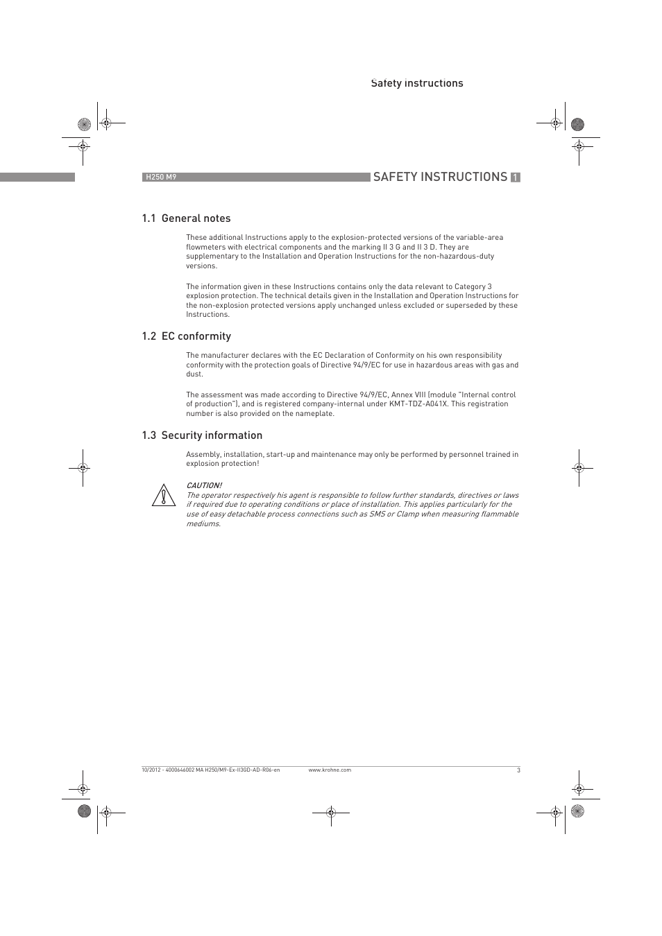 Safety instructions | KROHNE H250 M9S ATEX II3D Ex t-II3G Ex nA EN User Manual | Page 3 / 20