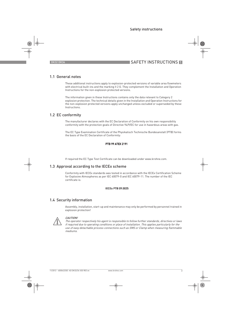 Safety instructions | KROHNE DK 32-DK 34 ATEX II2G Ex i EN User Manual | Page 3 / 16