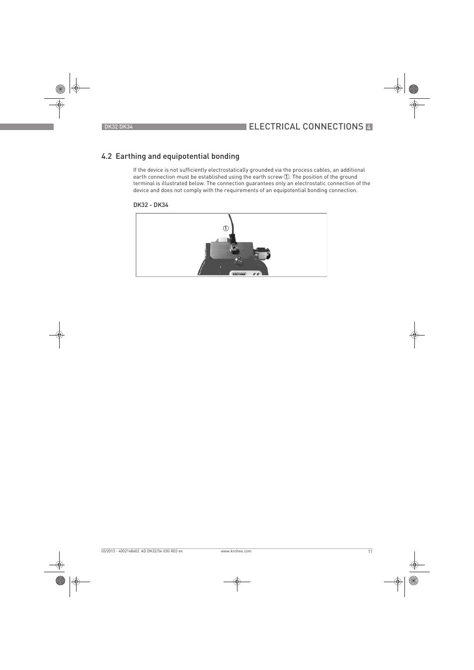 Electrical connections, 2 earthing and equipotential bonding | KROHNE DK 32-DK 34 ATEX II3G Ex nA-ic EN User Manual | Page 11 / 16