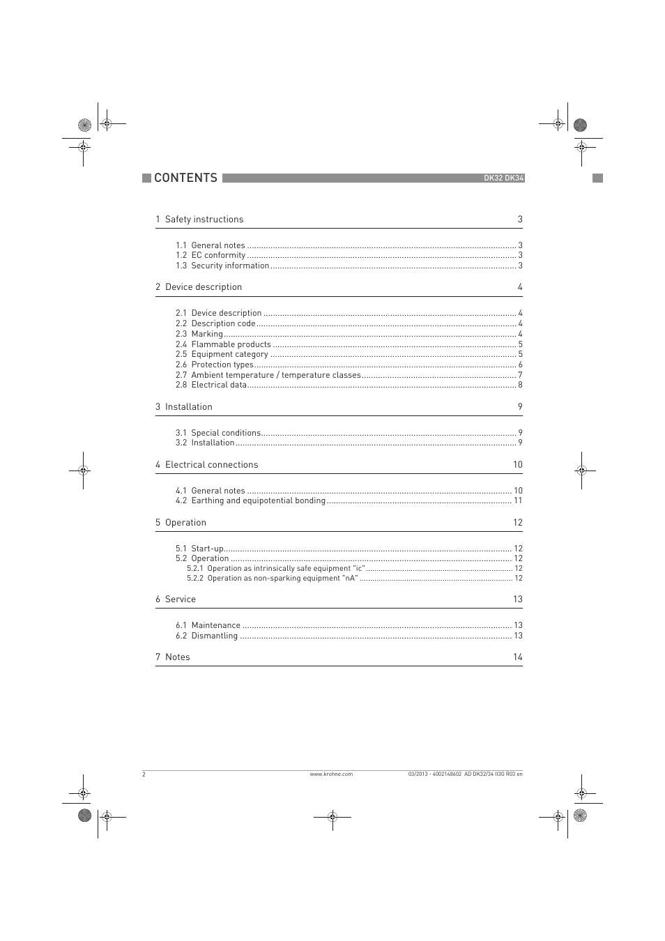 KROHNE DK 32-DK 34 ATEX II3G Ex nA-ic EN User Manual | Page 2 / 16
