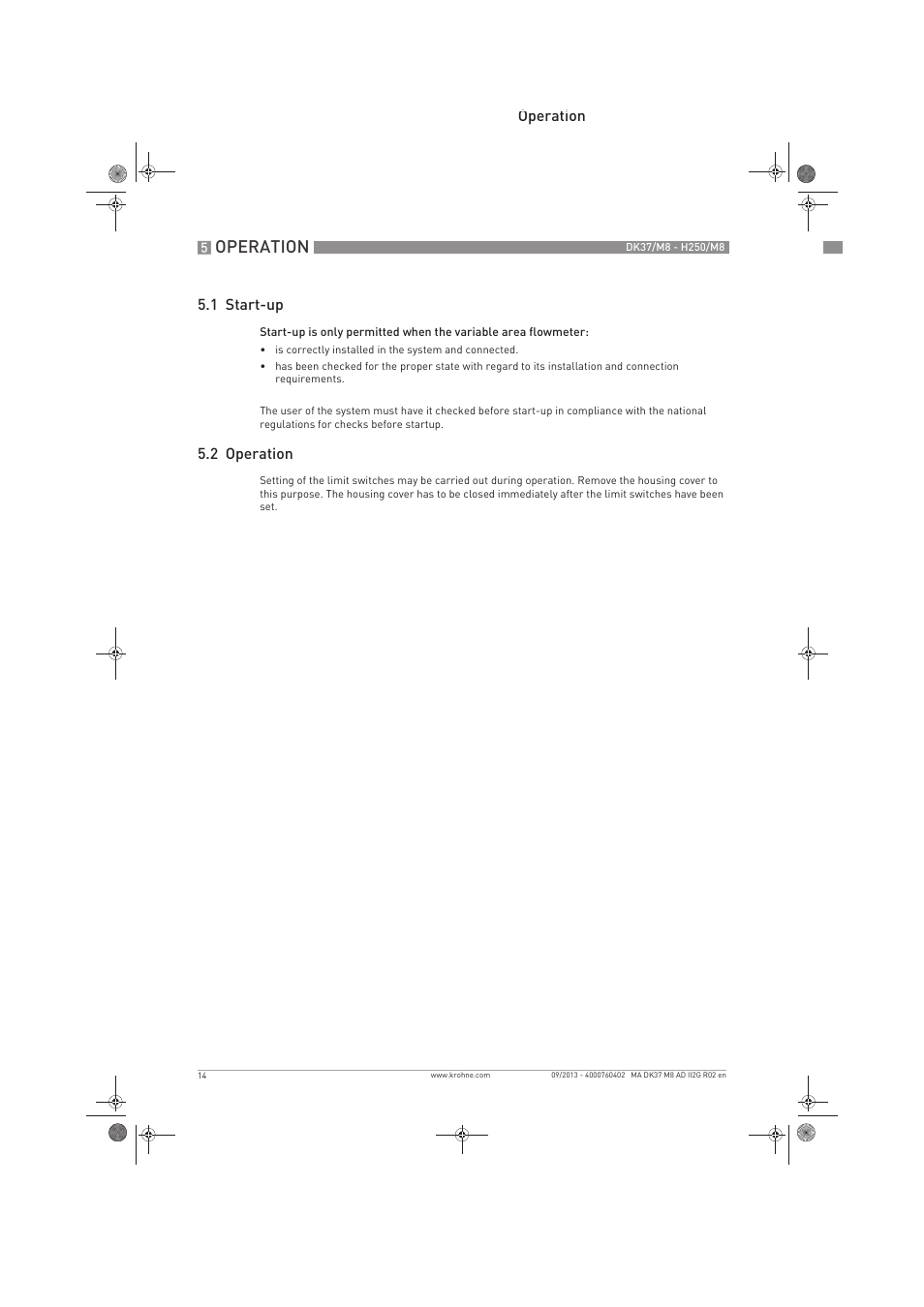 Operation | KROHNE DK 37-H250 M8 ATEX II2G Ex i EN User Manual | Page 14 / 16