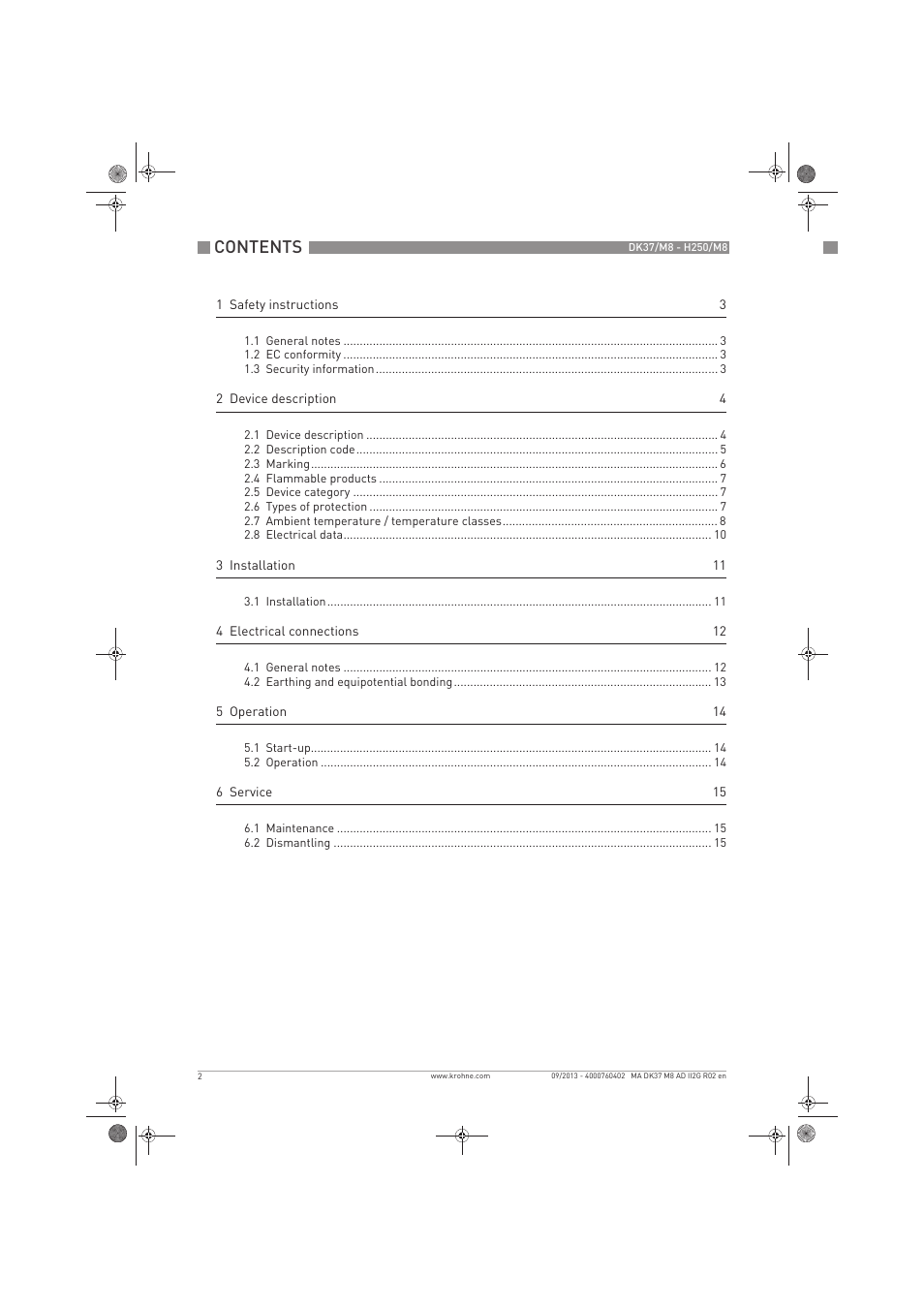 KROHNE DK 37-H250 M8 ATEX II2G Ex i EN User Manual | Page 2 / 16