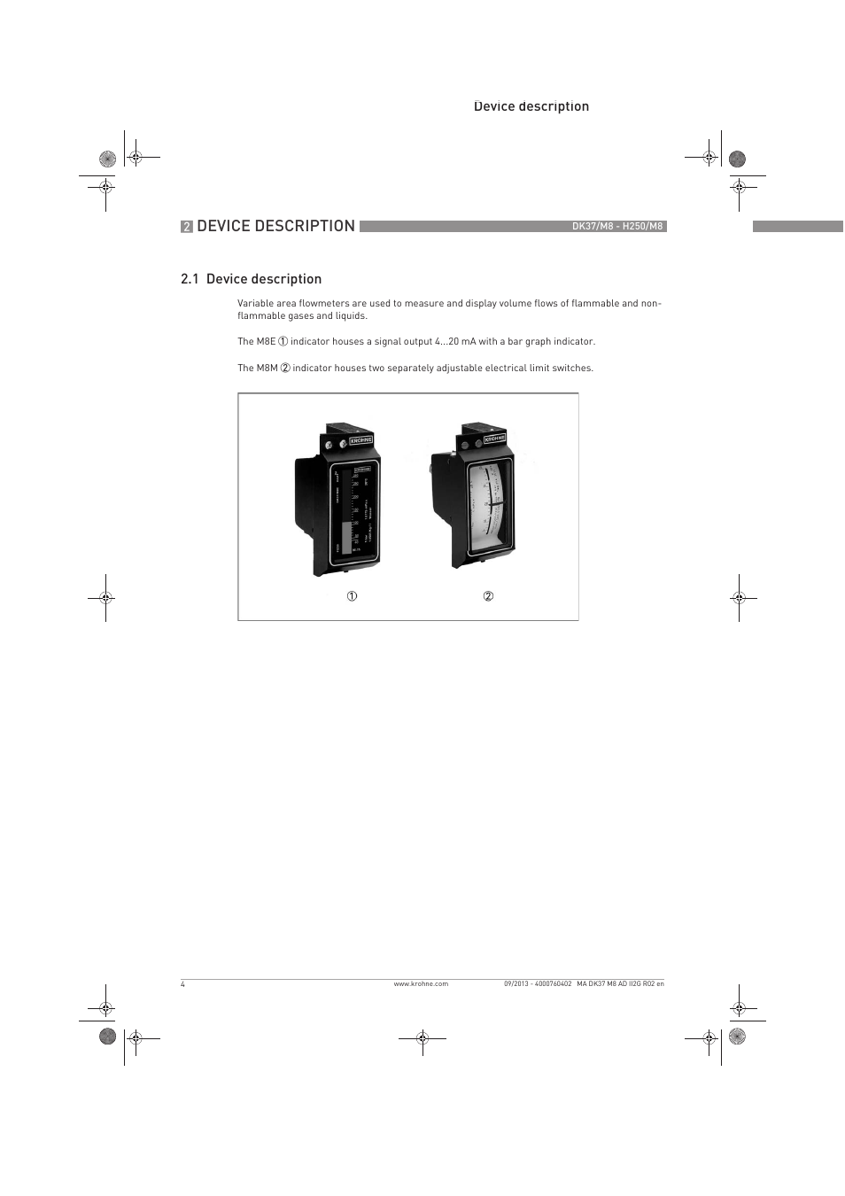 Device description, Device description 2.1 device description | KROHNE DK 37-H250 M8 ATEX II2G Ex i EN User Manual | Page 4 / 16