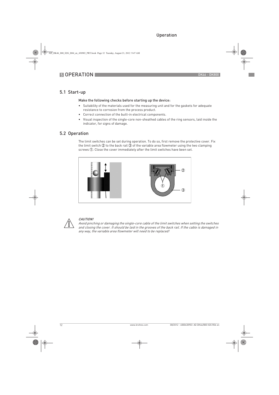Operation, Operation 5.1 start-up, 2 operation | KROHNE DK 46-47-48-800 ATEX II2G Ex i EN User Manual | Page 12 / 16