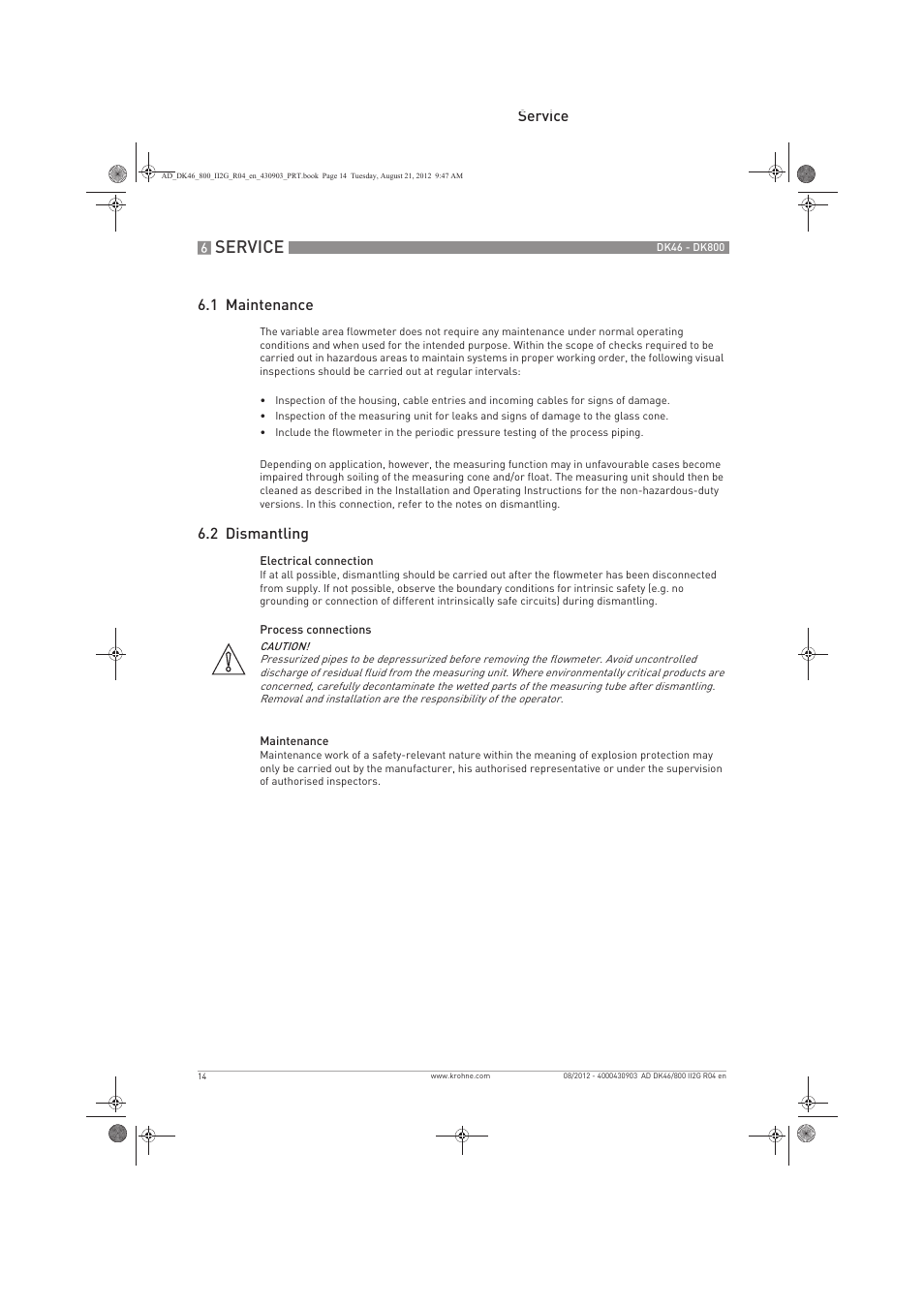 Service | KROHNE DK 46-47-48-800 ATEX II2G Ex i EN User Manual | Page 14 / 16