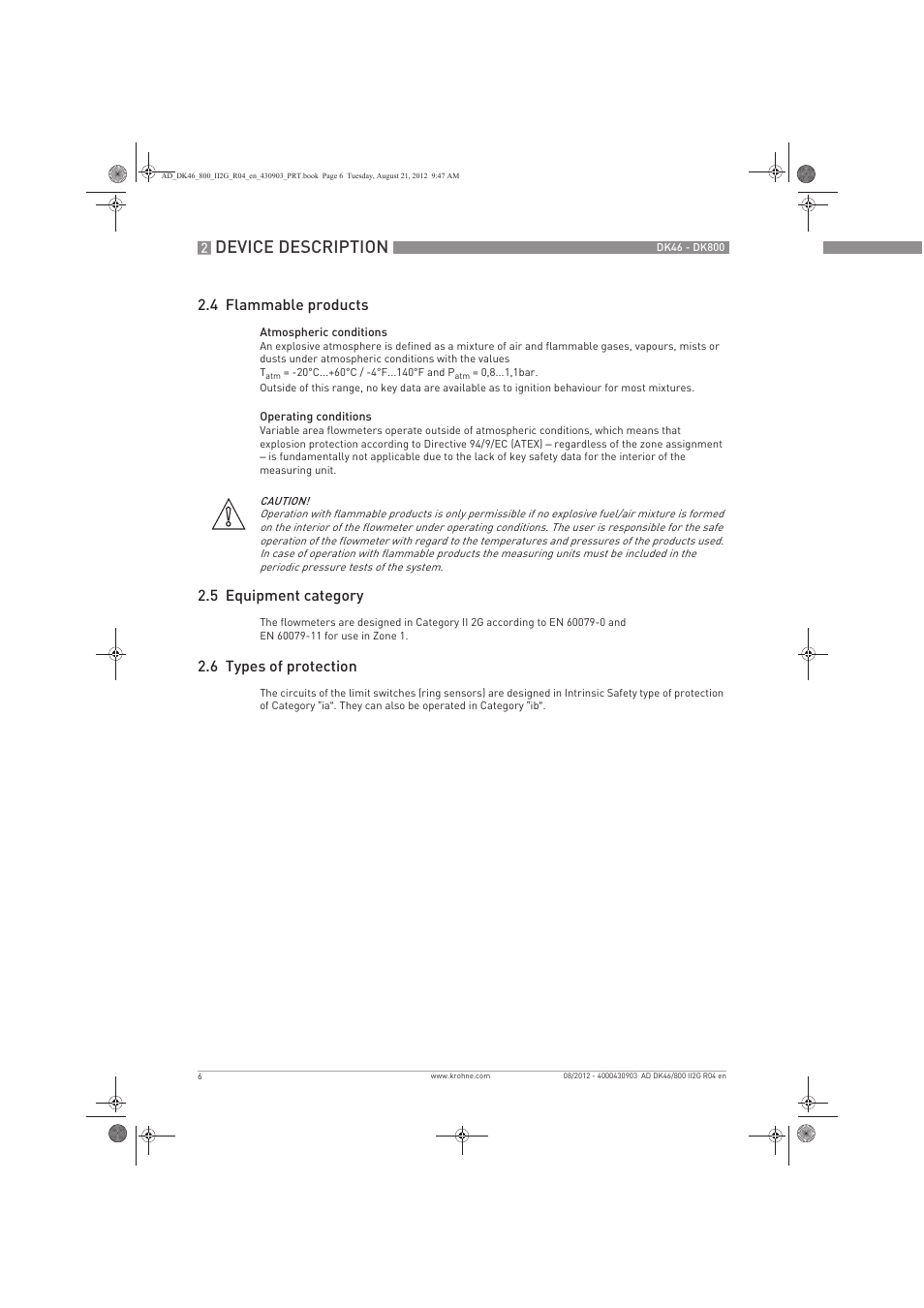Device description, 4 flammable products, 5 equipment category | 6 types of protection | KROHNE DK 46-47-48-800 ATEX II2G Ex i EN User Manual | Page 6 / 16