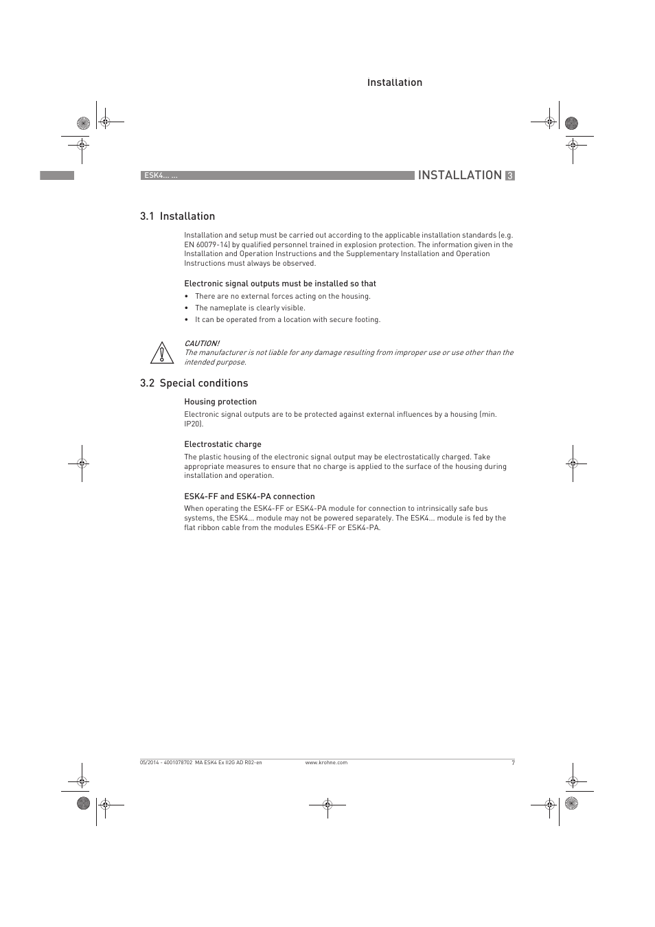 Installation | KROHNE ESK4 Ex II2G Ex iEN User Manual | Page 7 / 12