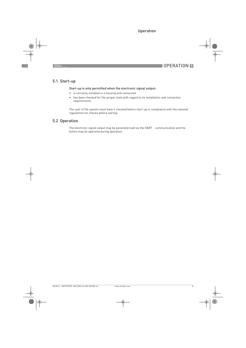 Operation | KROHNE ESK4 Ex II2G Ex iEN User Manual | Page 9 / 12