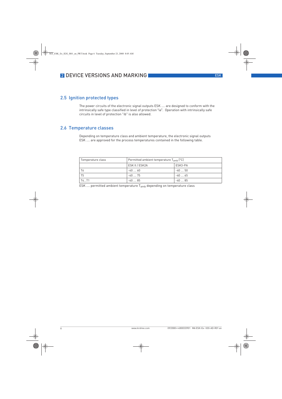 Device versions and marking, 5 ignition protected types, 6 temperature classes | KROHNE ESKII ESK3 PA ATEX II2G Ex i EN User Manual | Page 6 / 12