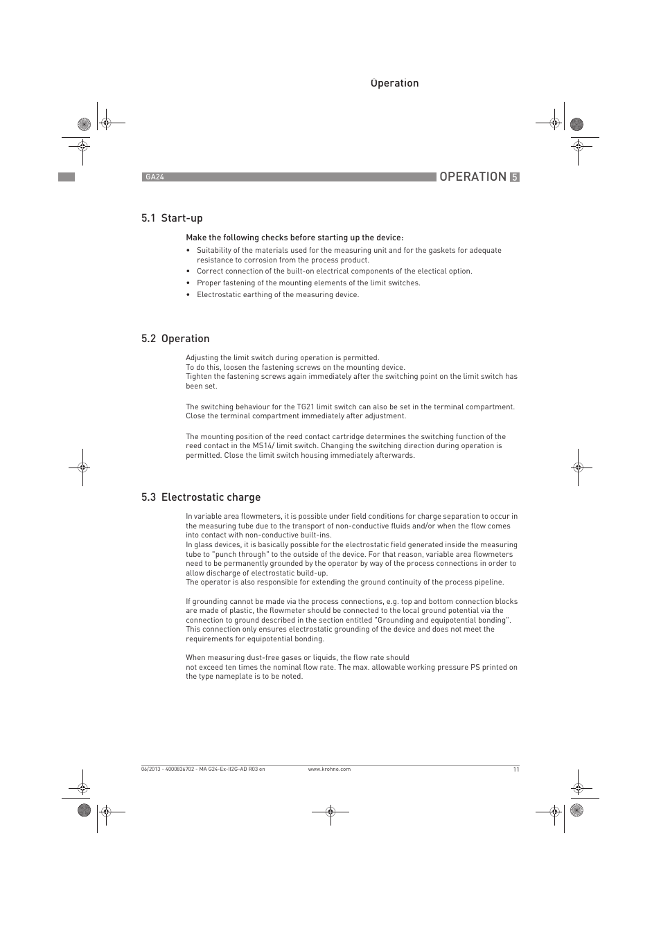 Operation | KROHNE GA 24 ATEX II2G Ex i EN User Manual | Page 11 / 16