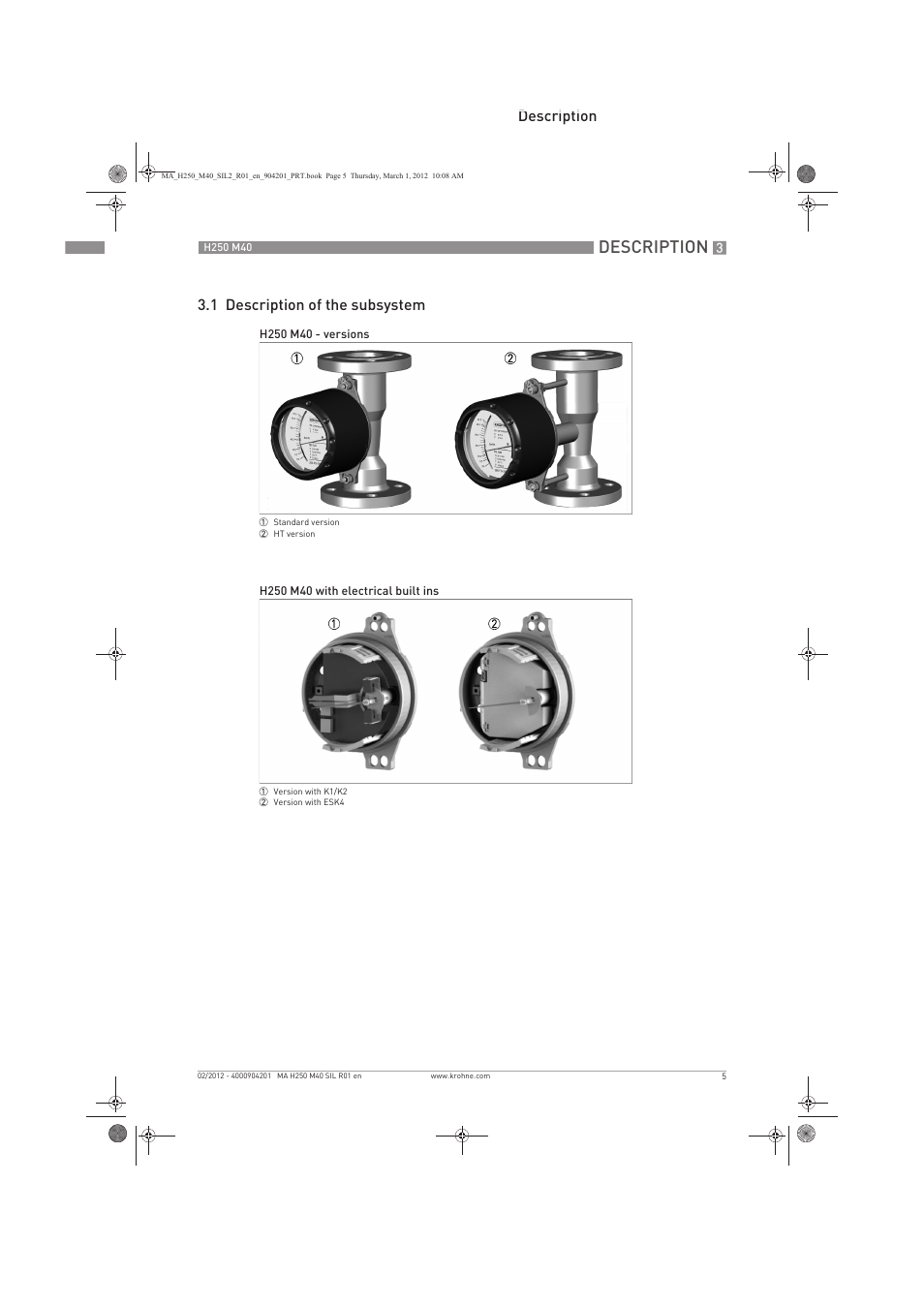 Description, Description 3.1 description of the subsystem | KROHNE H250 M40 Safety V1 EN User Manual | Page 5 / 20