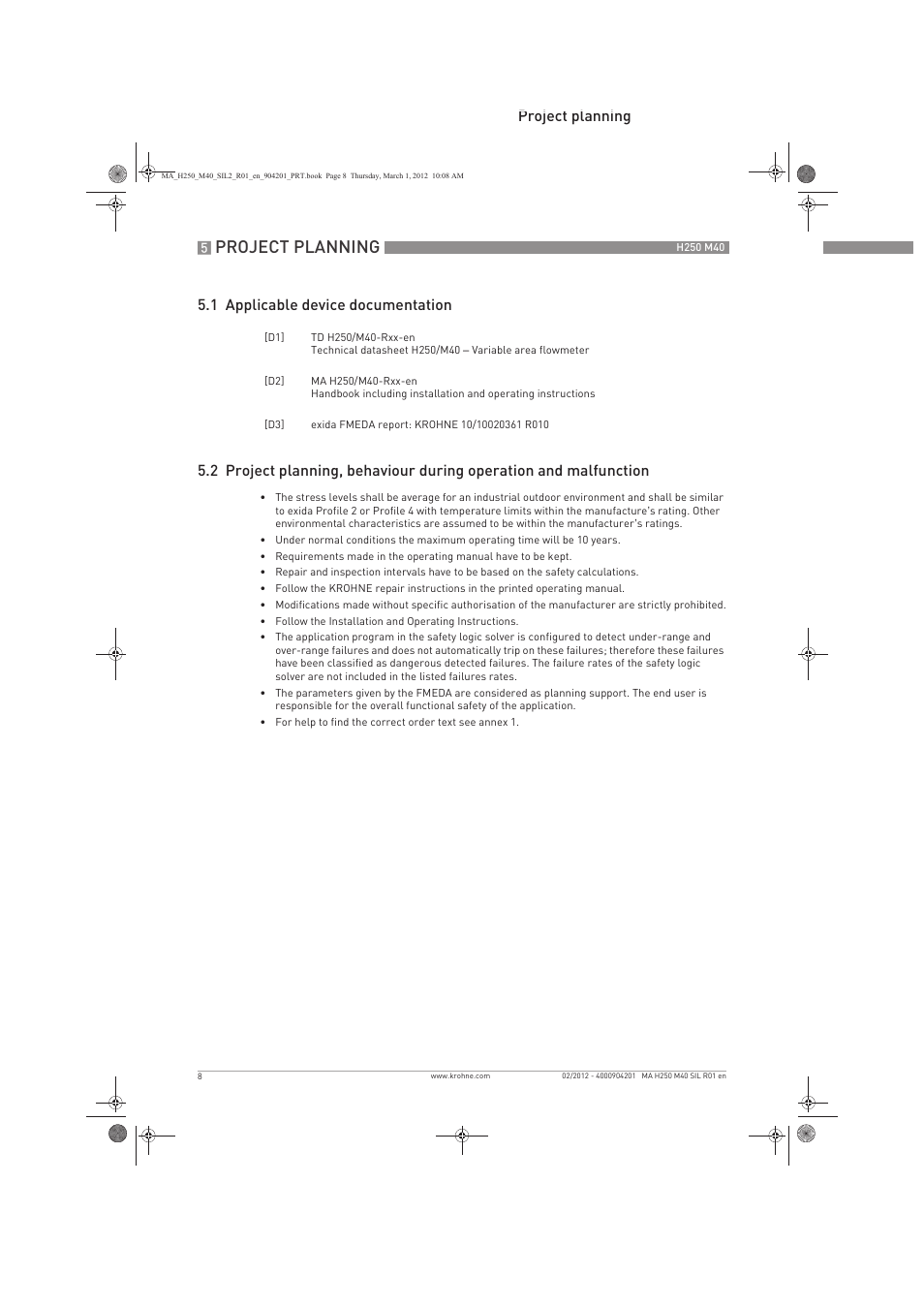 Project planning | KROHNE H250 M40 Safety V1 EN User Manual | Page 8 / 20