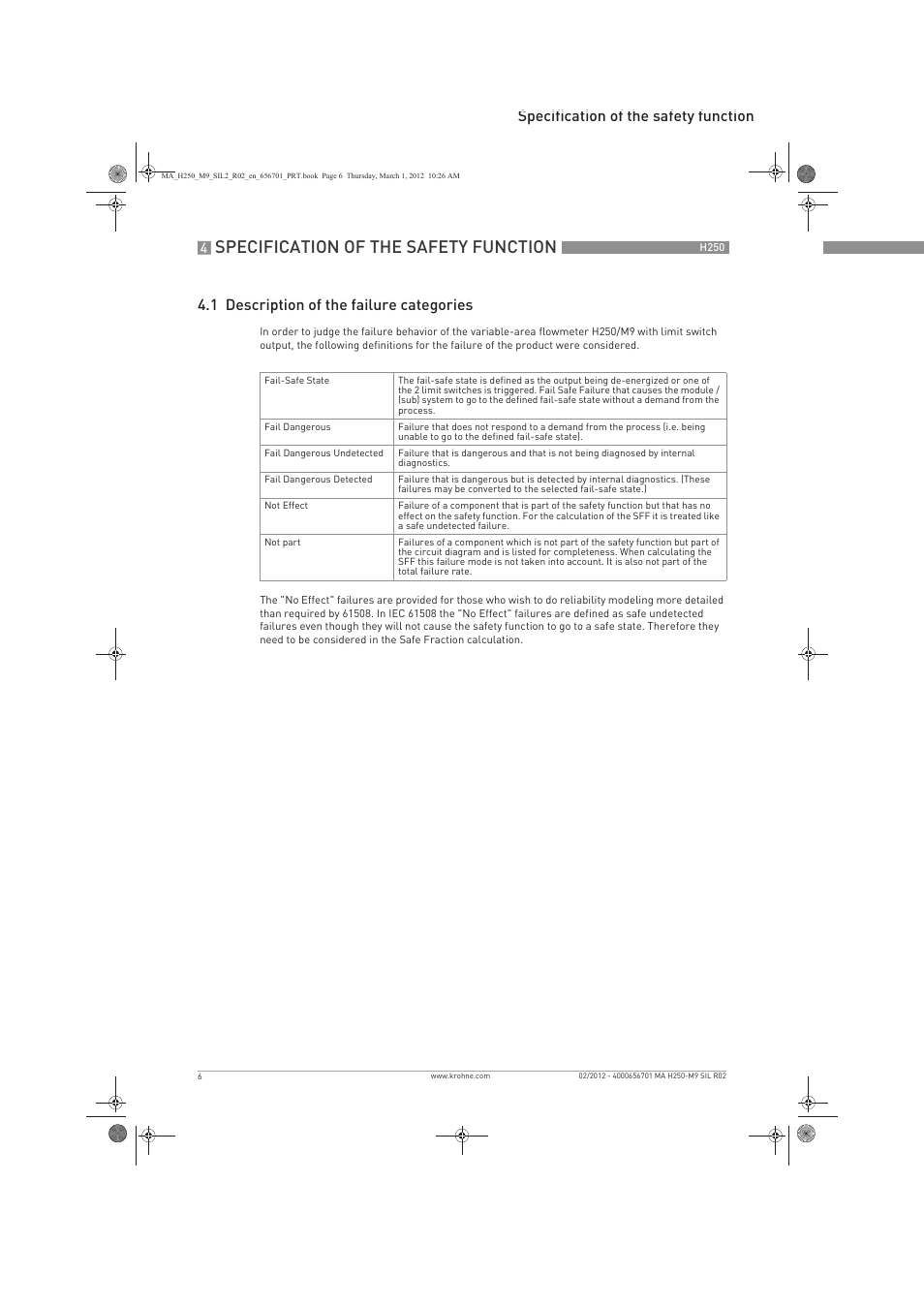 Specification of the safety function | KROHNE H250 M9 Safet V1 EN User Manual | Page 6 / 16