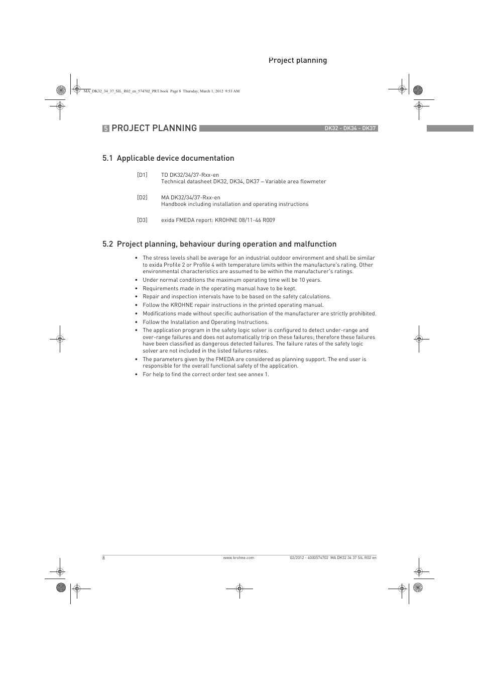 Project planning | KROHNE DK 32-DK 34-DK 37 Safety V1 EN User Manual | Page 8 / 20