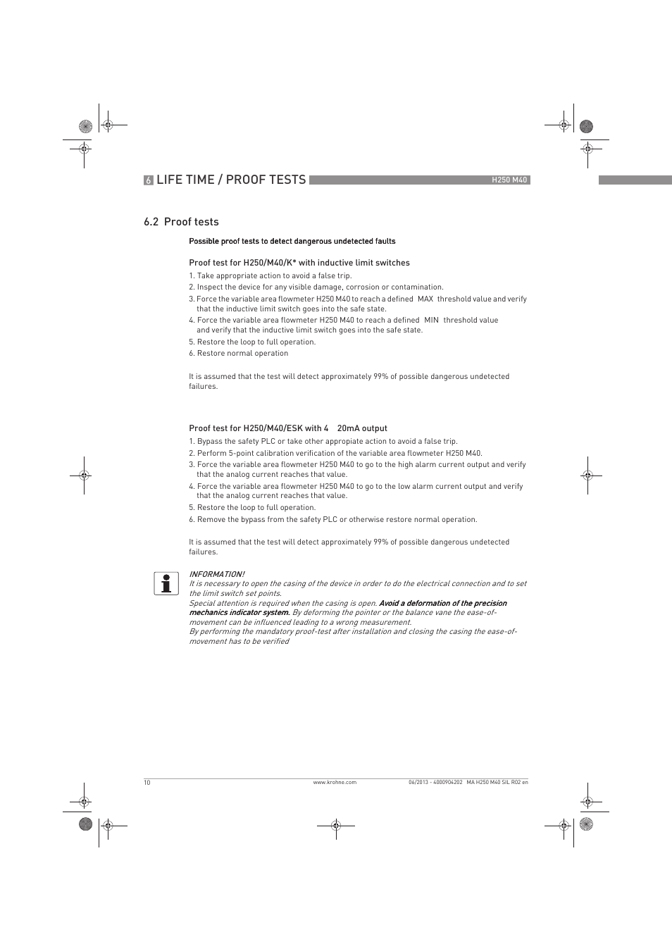 Life time / proof tests, 2 proof tests | KROHNE H250 M40 Safety V2 EN User Manual | Page 10 / 20