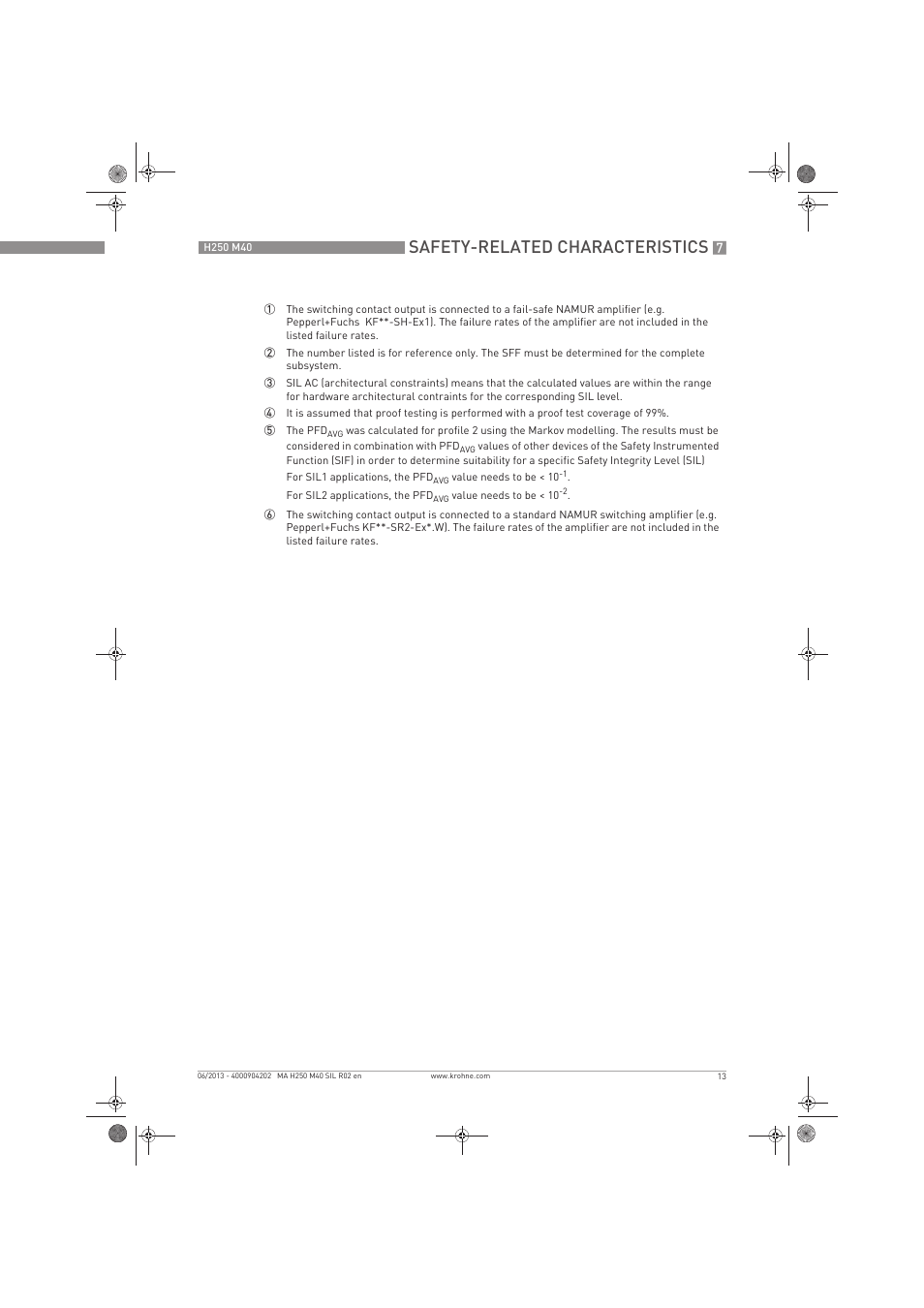 Safety-related characteristics | KROHNE H250 M40 Safety V2 EN User Manual | Page 13 / 20